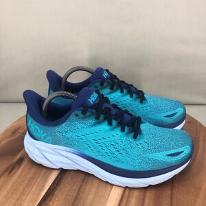 Hoka One One Clifton 8 Wide Mens Size 9 2E Running Shoes Blue Teal Lightweight